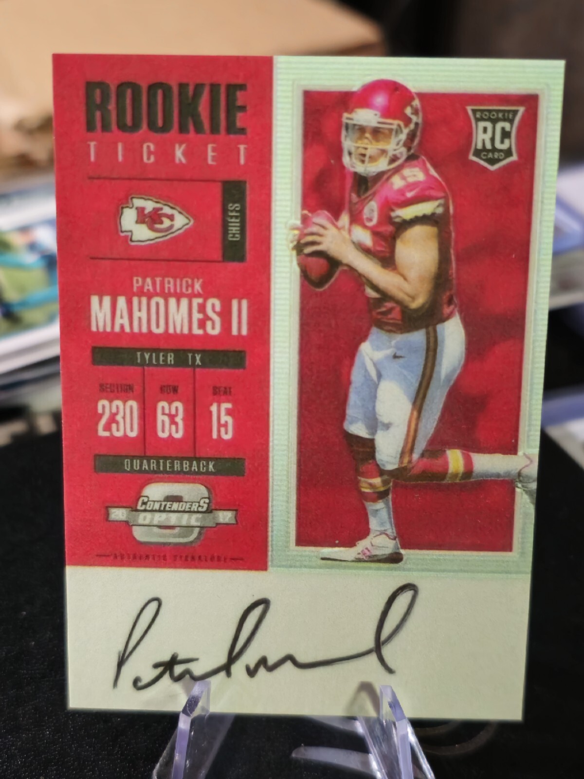 2017 Patrick Mahomes Contenders Optic Auto Rookie Ticket #103  Chiefs #62/75