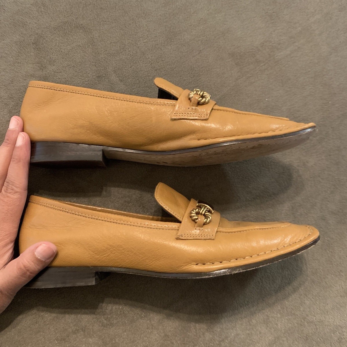 Tory Burch Women's Brown Tan Perrine Leather Loafers Shoes