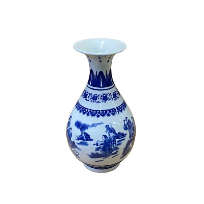 Chinese Oriental Blue White Porcelain Graphic Scenery Vase ws2805S Chinese Oriental Blue White Porcelain Graphic Scenery Vase ws2805S