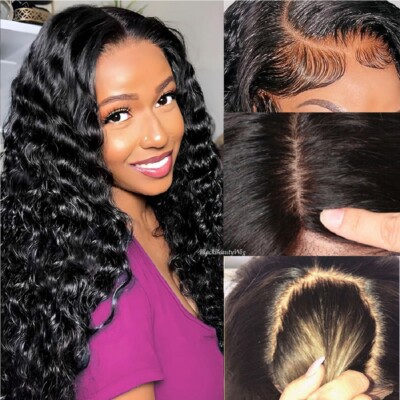 Deep Wave Silk Base Full Lace Human Hair Wig Pre Plucked 5x5 Silk Top Lace  Wigs
