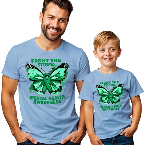 Mens Kids Butterfly Green Ribbon Mental Health Awareness T-Shirt Tee Anxiety#MHA - Picture 27 of 30