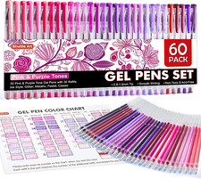 60 Pack Tone Pink Purple Gel Pens with 30 Refills for Adults Coloring Books ...