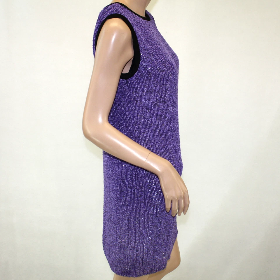 Vestido de coquetel Robert Rodriguez forrado de lavanda com miçangas 100% seda 2 - Imagem 4 de 4