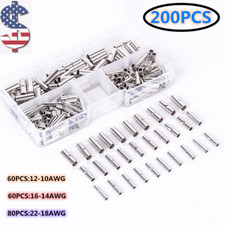 200PCS Bare Copper Wire Splice Butt 22-10 AWG Connectors Ferrule Crimp Terminals