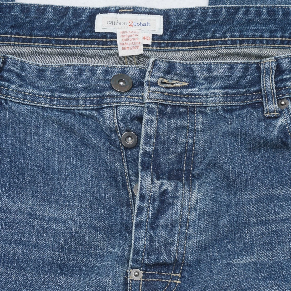 Карбоновые мужские джинсы из 2 кобальтовых прямых штанин синие джинсовые на пуговицах размер 40x29 подол - Изображение 3 из 4