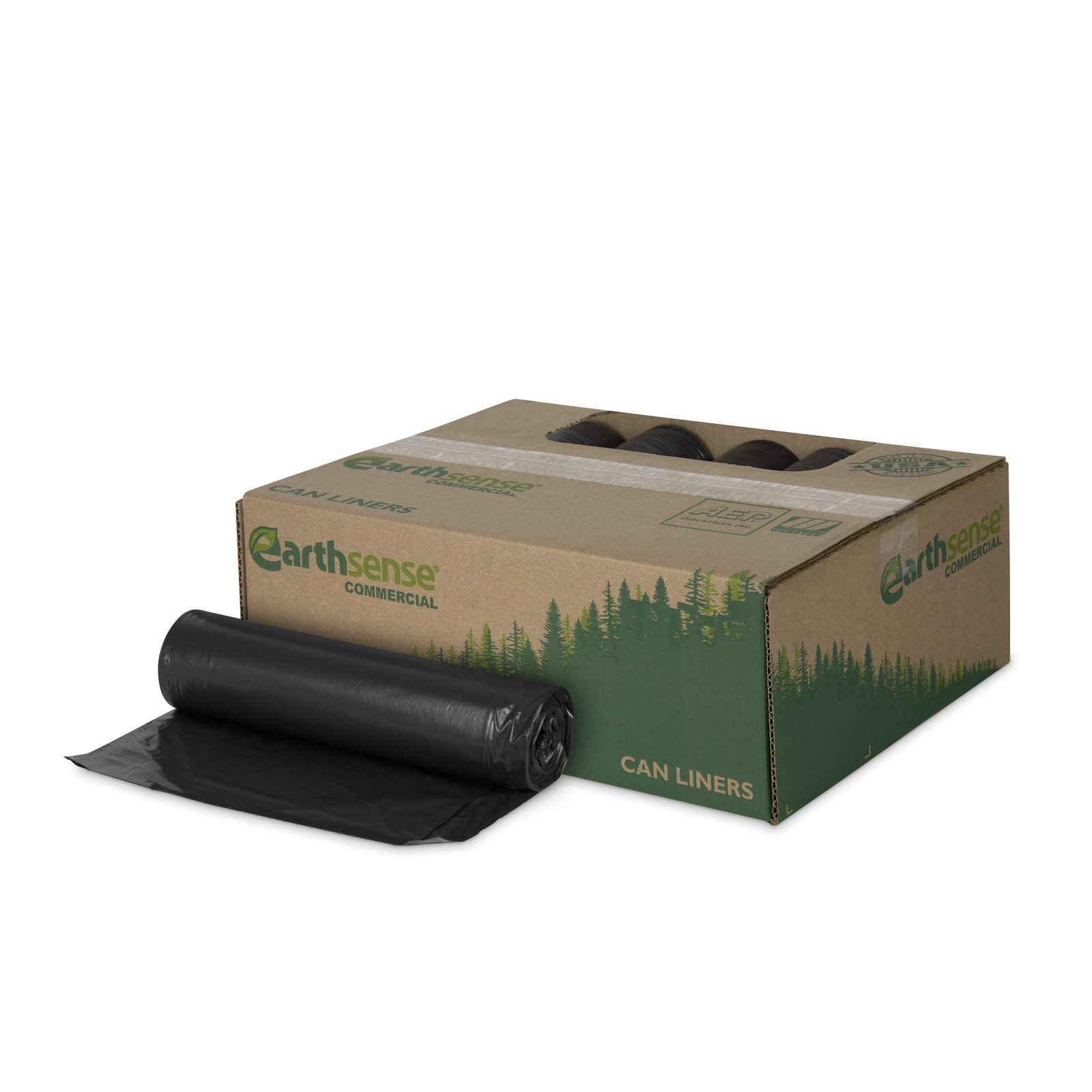 Earthsense Can Liners, 56 Gallons, 1.25 Milliliters, 43 x 48, Black, 100/Cart...
