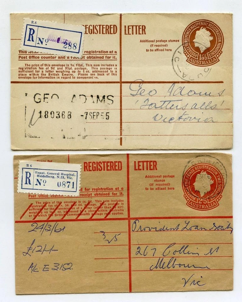 Australia Registered Envelopes x 6 Used Repat G H Heidelberg, Colac, Mildura etc - Image 4 of 4