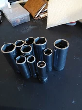 Snap-on Tools ,  10 Metric deep 3/8 inch Drive Chrome Sockets. Used, Lower Price