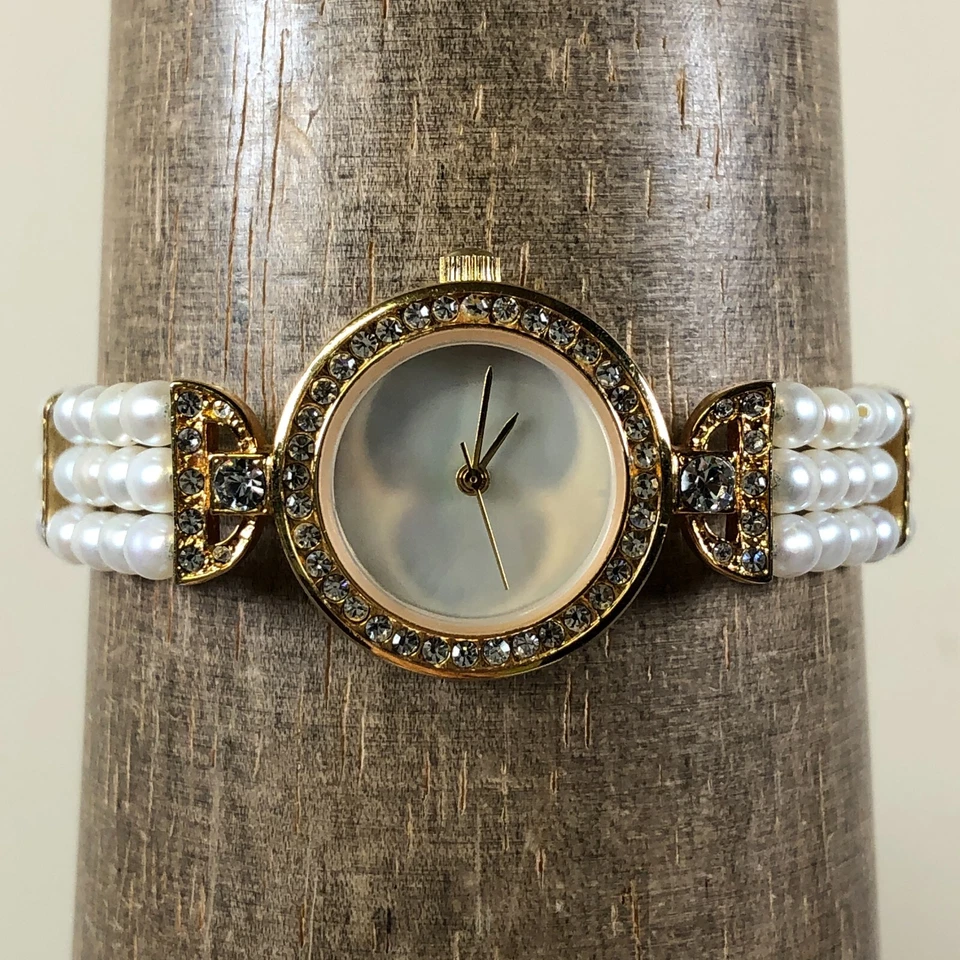 Unbranded Women Dress Pave MOP Dial PearlsBracelet Quartz 23mm Watch 6 3/4" - Image 2 of 4