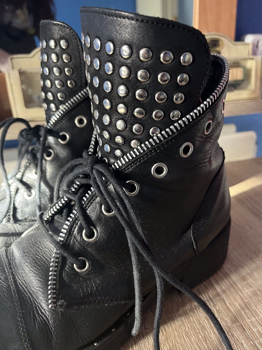 Venezia Italian Black Leather Studded Ankle Boots UK EU 37