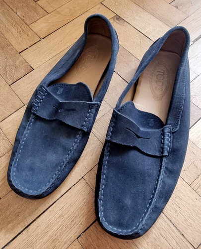 TOD'S ITALIAN SOFT SUEDE BLUE LOAFERS 