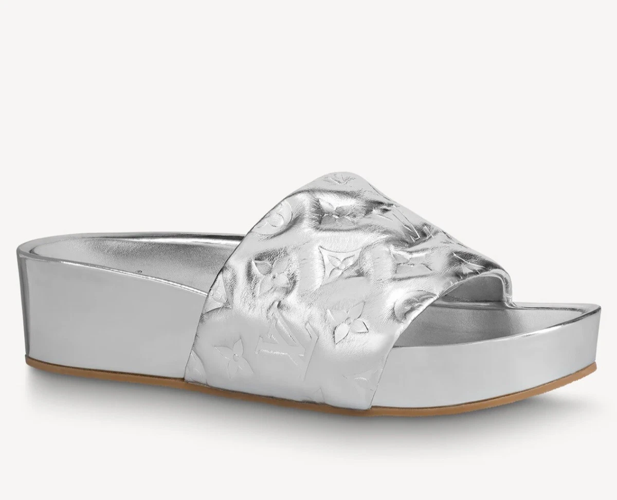 Louis Vuitton By the Pool Jumbo Flatform Mule Shoe Silver 7.5 US 37.5 Italy  NEW!