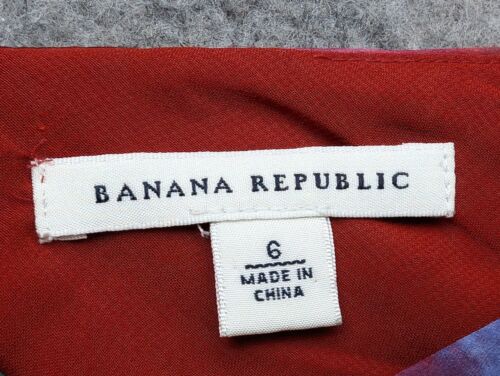 Banana Republic Dress Womens 6 Red Watercolor Silk Sheath Sleeveless City Femme - Picture 3 of 15