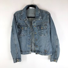 X-mail Womens Denim Jacket Vintage Retro Trucker Y2k Medium Wash Stretch M