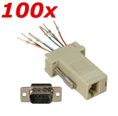 100 PACK - DB9 9-Pin Serial RS232 Male to RJ45 Female Modular Adapter Converter