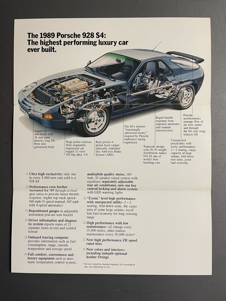 1989 Porsche 928 S4 Coupe Folder / Brochure / Prospekt - RARE