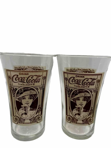 Vintage Coca-Cola Flair Glasses Victorian Lady The Archives 16oz 5.5" Lot Of 2
