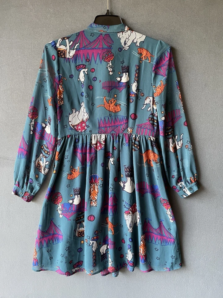 MOD CLOTH Anne’s Teal Circus AOP Dress ASO TV On Trial and Error Size Large Blue - Image 4 of 4