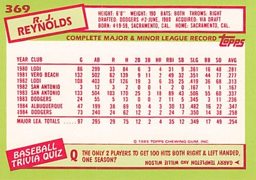 1985 Topps Tiffany #369 R.J. Reynolds p2s-15251 | eBay