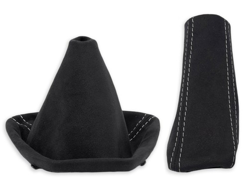 FOR BMW E90 GEAR SHIFT BOOT + HANDBRAKE GAITER COVER ALCANTARA STITCH WHITE - Picture 3 of 5