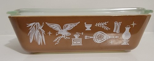 Pyrex Vintage Refrigerator Container Early American Motif Brown White With Lids - Imagen 4 de 10