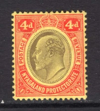 M18160 Nyasaland/Malawi 1908 SG76w - 4d black & red/yellow with Wmk inverted.