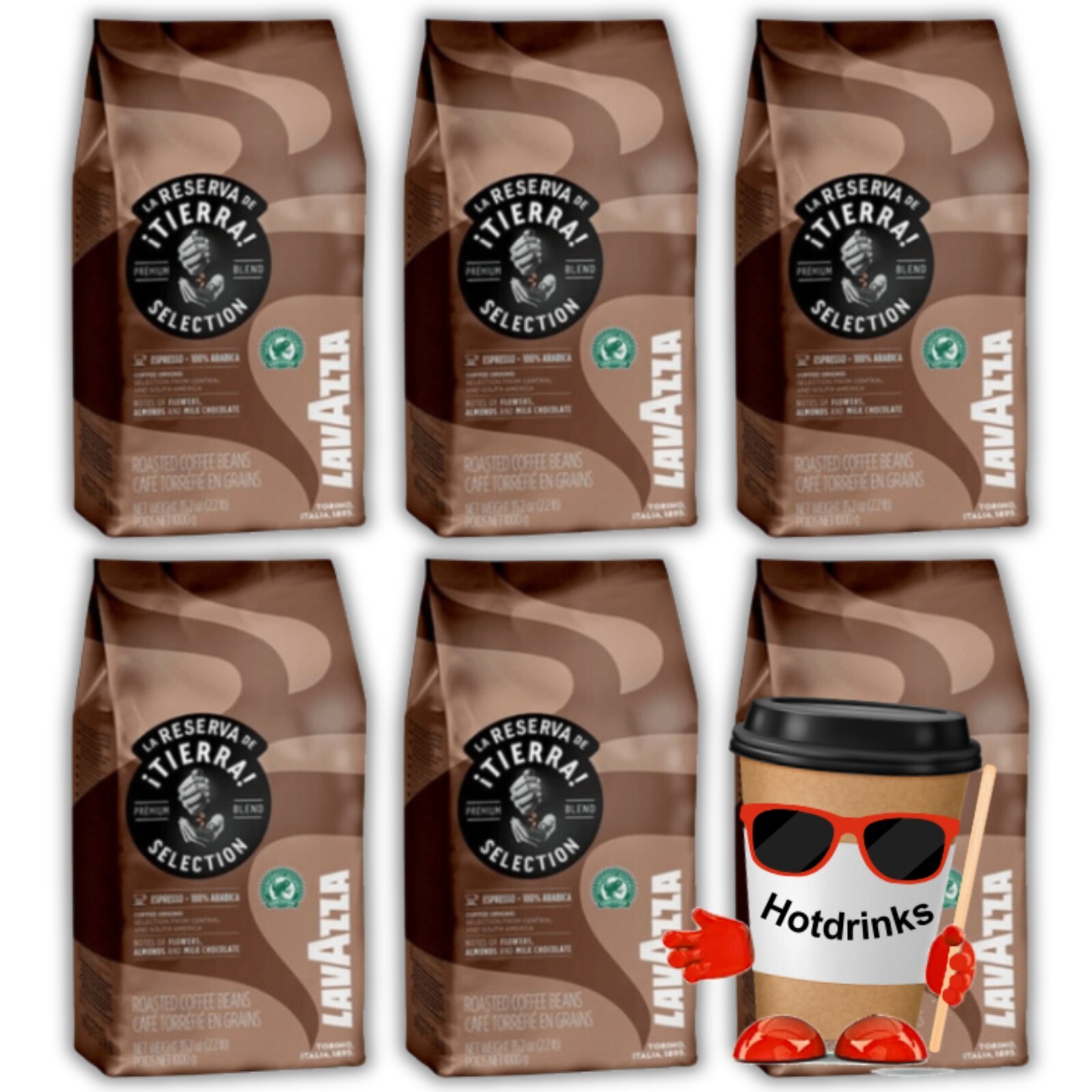 6kg (6 x 1kg) LavAzza Tierra Coffee Beans, RFA, 100% Arabica **OUTER BOX OFFER**