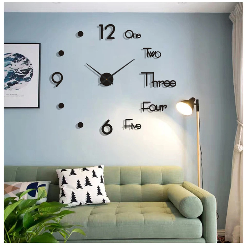 3D Mirror Surface DIY Wall Clock Large Modern Sticker Office Home Shop Decor US - Image 2 of 4