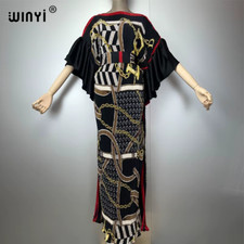 Pleated Elastic Bubble Sleeve Dress Holiday Beach Cover up Maxi Kaftan Abaya Dub