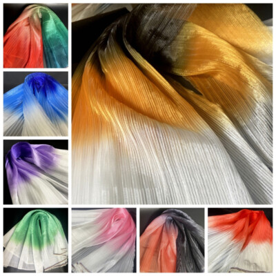 Gradient Color Organza Fabric Pleated Mesh Costume Evening Dress Stretchable DIY