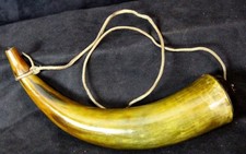 Antique Style Powder Horn with Brass Spout and Wooden Plug — listing 2