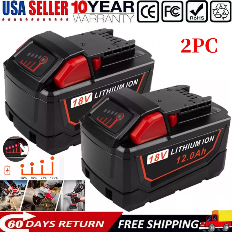 NEW 2PACK 12&period;0Ah For Milwaukee For M18 18V Extended Capacity Battery 48-11-1860