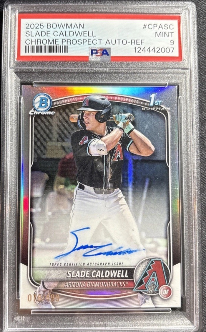 2025 Bowman Chrome Refractor Slade Caldwell #CPA-SC 1st Auto /499 PSA 9