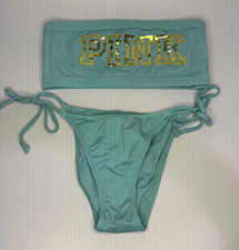 Victoria  s Secret Swimsuit Bikini 2 piece Set Strapless Medium Aqua with Gold