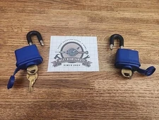 2 Master Lock Padlocks 312TRI, 106130 Weatherproof Blue Thermoplastic, USA