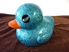 BLUE GLITTER JUMBO RUBBER DUCK 5" TALL EXCELLENT CONDITION