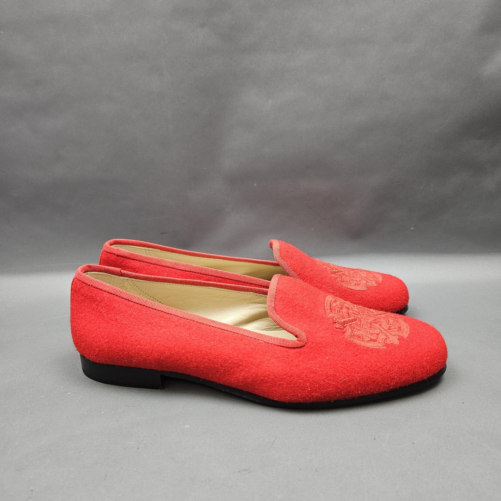 Stubbs & Wootton Shoes Womens 6 Red Felt Wool Smoking Loafers Crest Slippers
