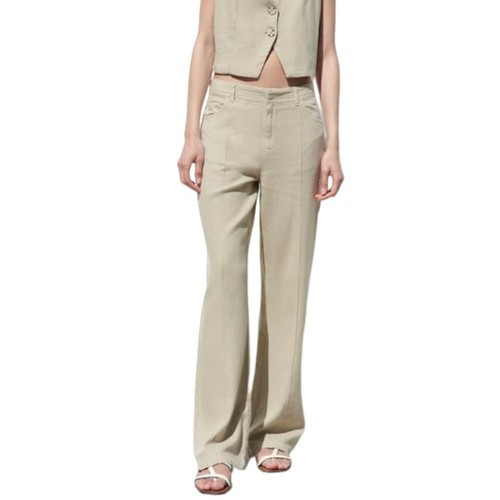 NWT ZARA Straight Leg Linen Blend Trouser Pants with Seam Detail WOMEN'S MEDIUM - Picture 11 of 11