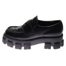 PRADA Triangle Logo Monolith Brushed Leather Loafers 2DE129 Black Used a2fa2b988