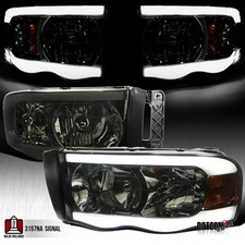 Fit 2002-2005 Dodge Ram 1500 2500 3500 Smoke Led Tube Headlights Lamps 02 03 04