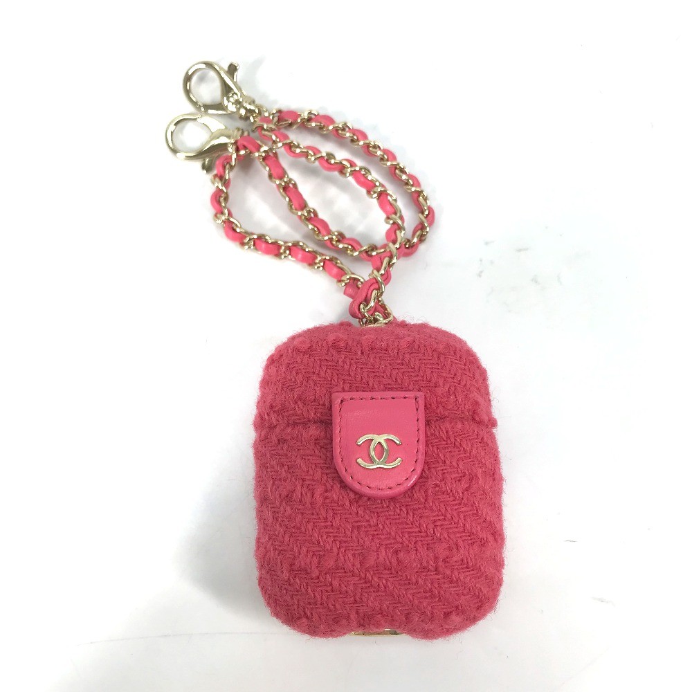 CHANEL apple pouch airpods case With Chain Earphone case tweed