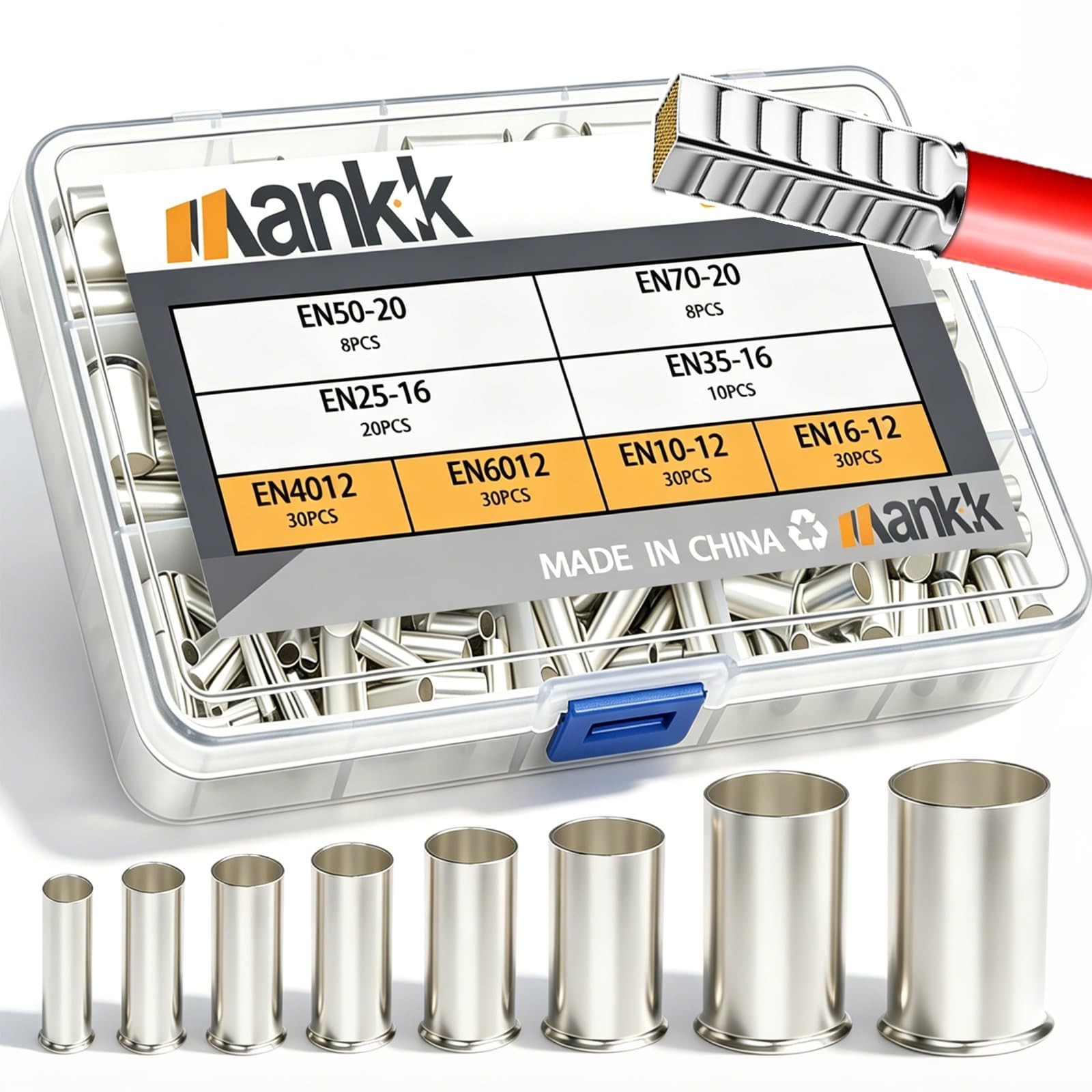 mankk 166PCS Wire Ends Ferrules Kit, 8 Sizes AWG(1/0 2/0 2 4 6 166PCS, Silver