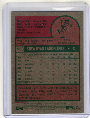 2024 Topps Heritage High Number - Shea Langeliers #538 Chrome Purple Refractor - Picture 2 of 2