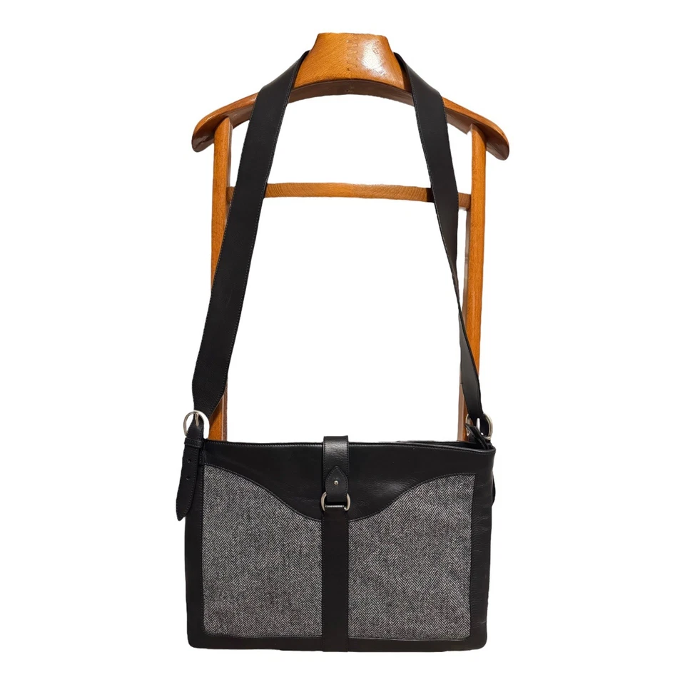 Bolso Mensajero Ghurka Gris Pata de Gallo Sarga/Cuero Negro Viaje de Negocios Foto 3 de 4