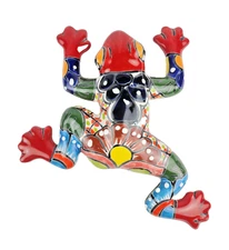 Red Talavera-Style Frog Handcrafted Mexican Folk Art Ceramic Figurine