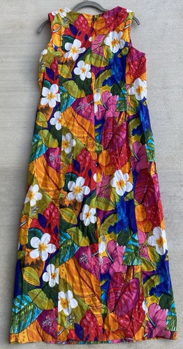 Vintage Dress Colorful Floral Tiki Aloha Hawaiian Style Maybbe Handmade Homemade - Picture 20 of 24