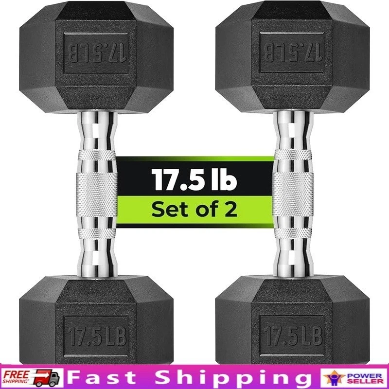 17.5lbs Rubber Encased Hex Dumbbells Non-Slip Weight Training Exercise Equipment
