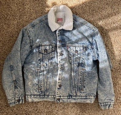 Vintage USA 70s-80 s Levi s Acid Wash Lined  Denim Jacket Trucker Sherpa- Size L