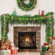 6FT Christmas Garland with LED String Lights,Artificial Greenery Garland with Ca