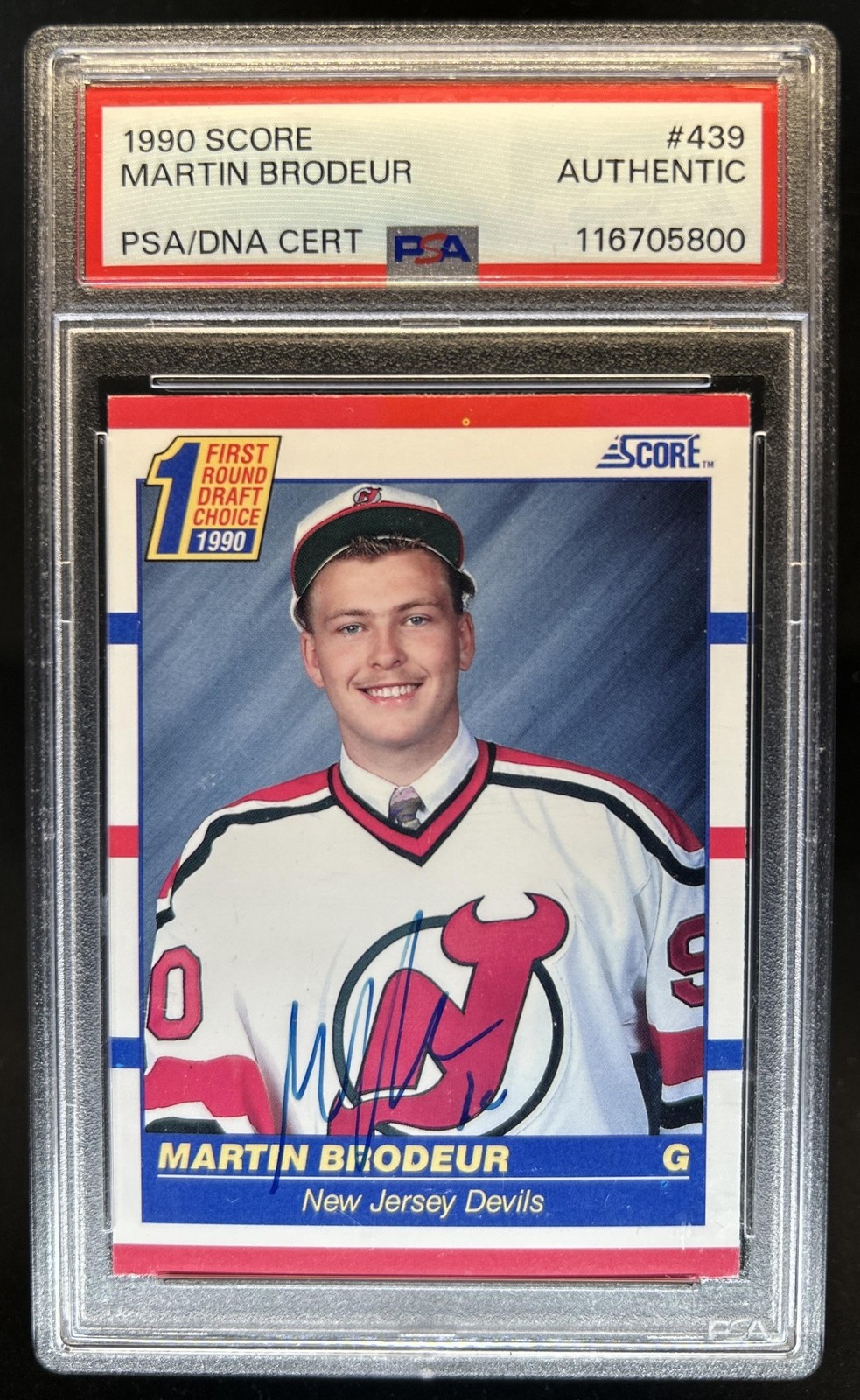 1990-91 Score American Martin Brodeur Auto Rookie RC #439 Devils PSA Authentic view 1